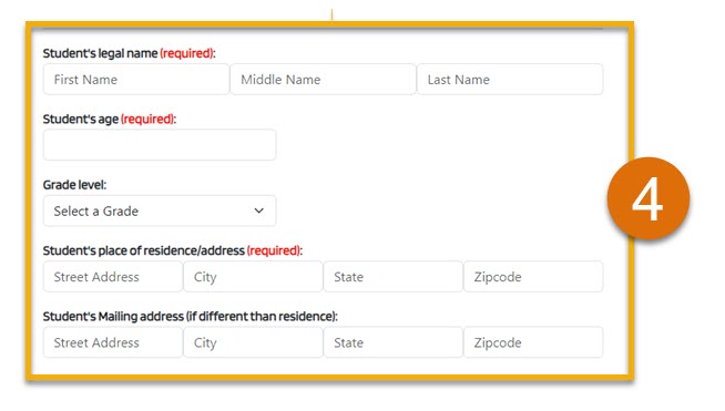 Orange highlight and number 4 around Form fields for intent to homeschool