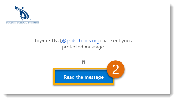 Orange highlight and the number 2 around blue, Read the message button