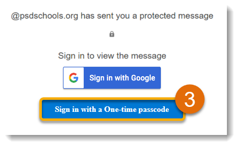 Orange highlight and the number 3 around blue, sign in with a onetime passcode button