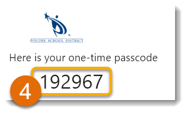 Example of email with PSD logo, text "here is your one-time passcode" and a random, 6-digit number