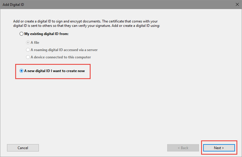 A New Digital ID radio button