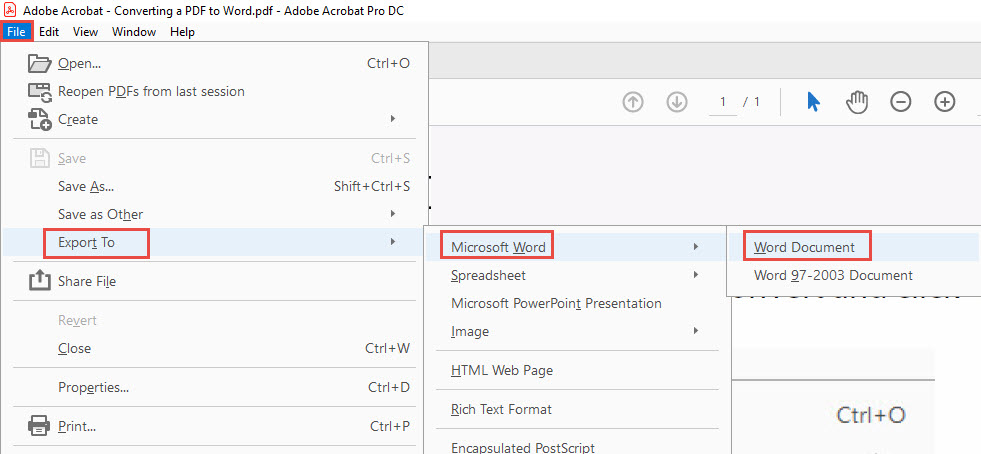 File, Export As, Word Document