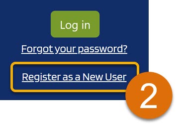 Orange highlight and number 2 around Register as a New User link