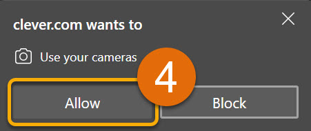 Orange highlight and number 4 around Allow button on popup for camera permission